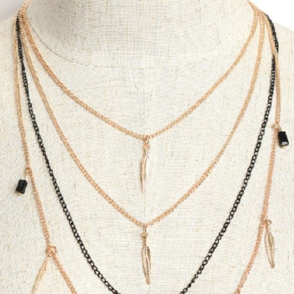 2 LEFT! Black/Gold Multi Strand Feather Necklace - Picture 2 of 2